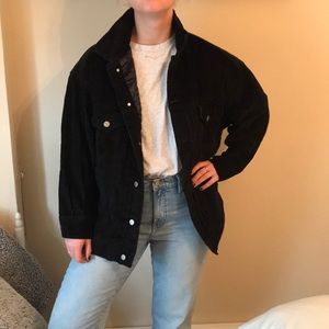 Oversized black corduroy trucker jacket